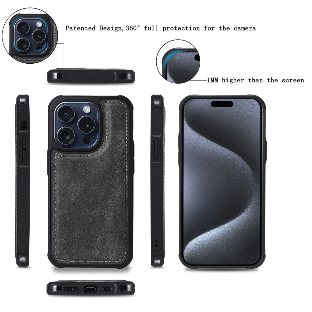 Magnet Leather Multi-Wallet iPhone 15 Pro grå
