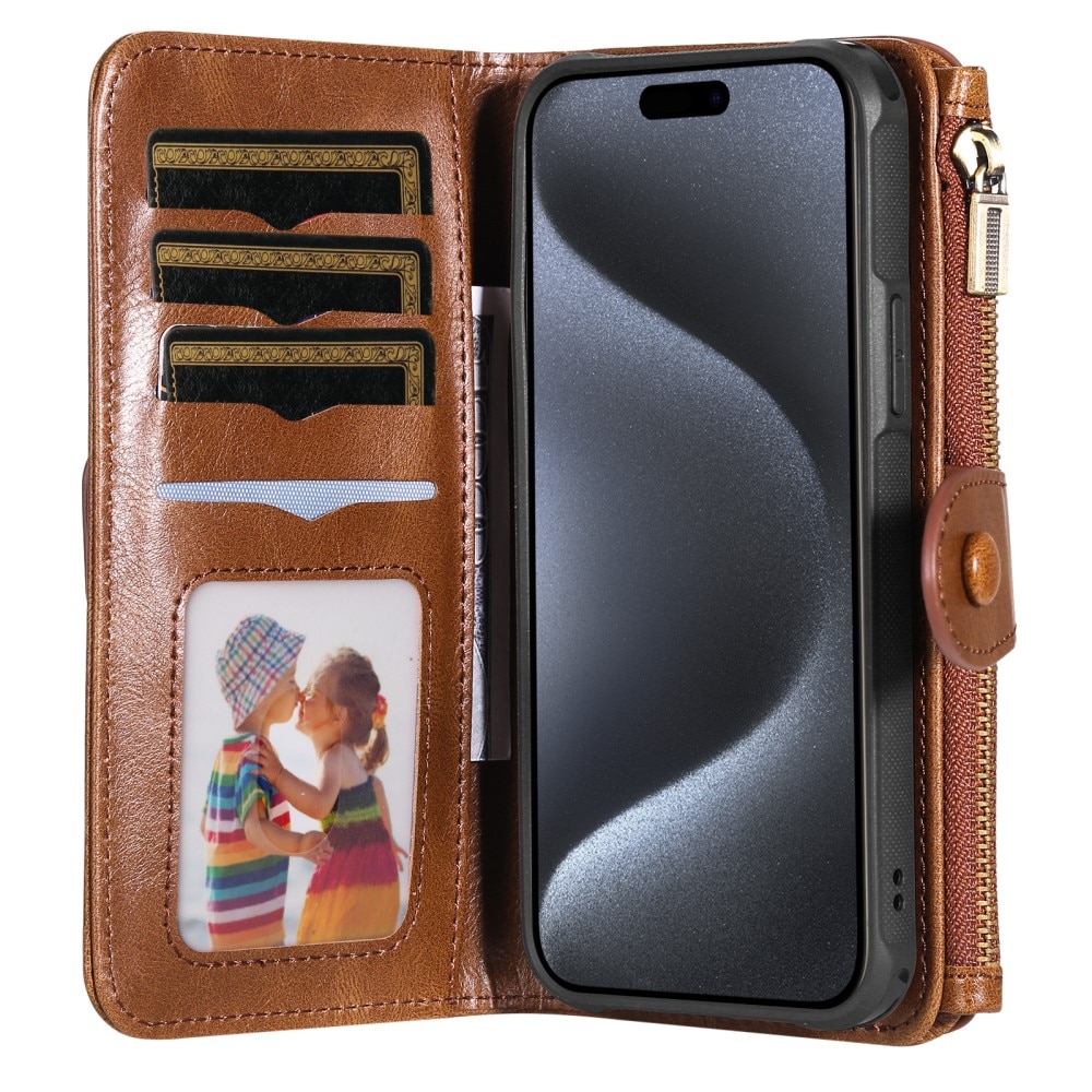 Magnet Leather Multi-Wallet iPhone 15 Pro brun