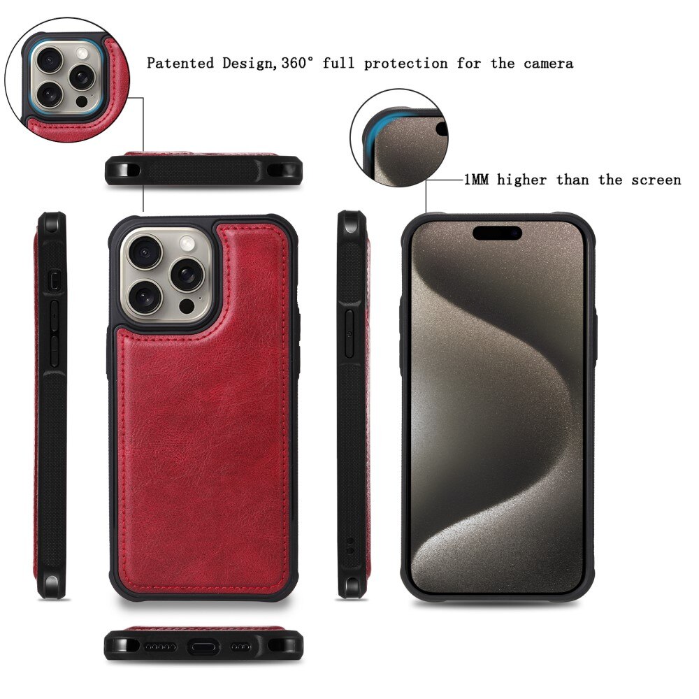 Magnet Leather Multi-Wallet iPhone 15 Pro Max rød