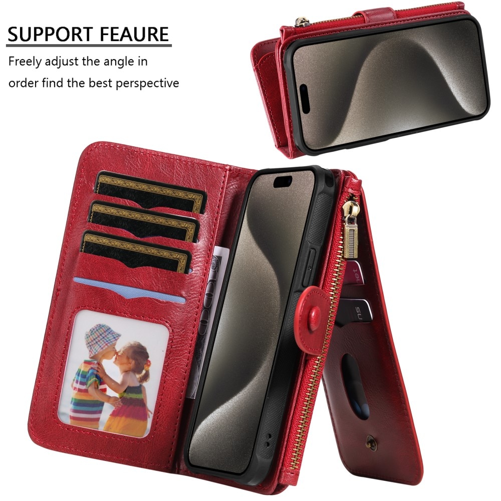 Magnet Leather Multi-Wallet iPhone 15 Pro Max rød
