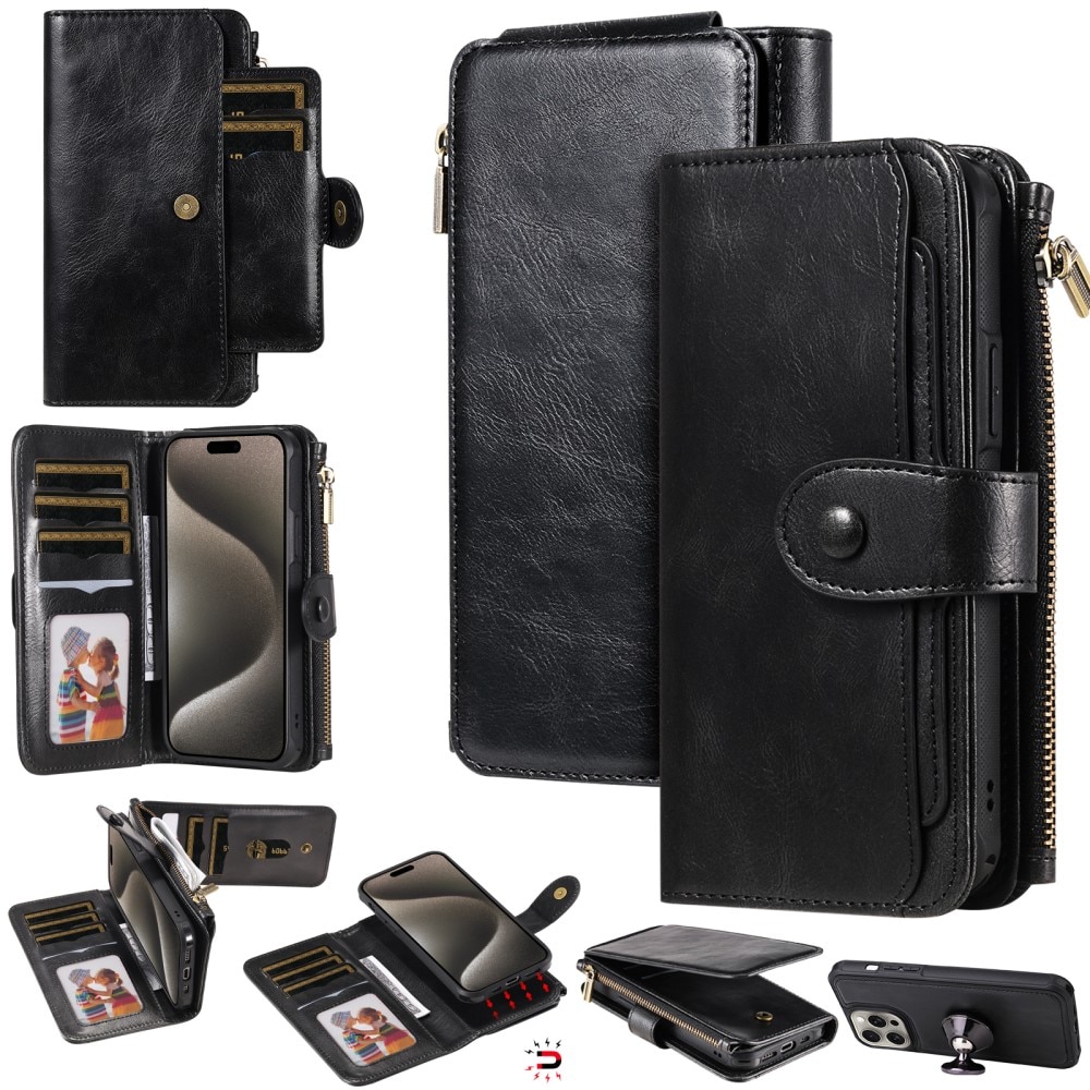 Magnet Leather Multi-Wallet iPhone 15 Pro Max svart