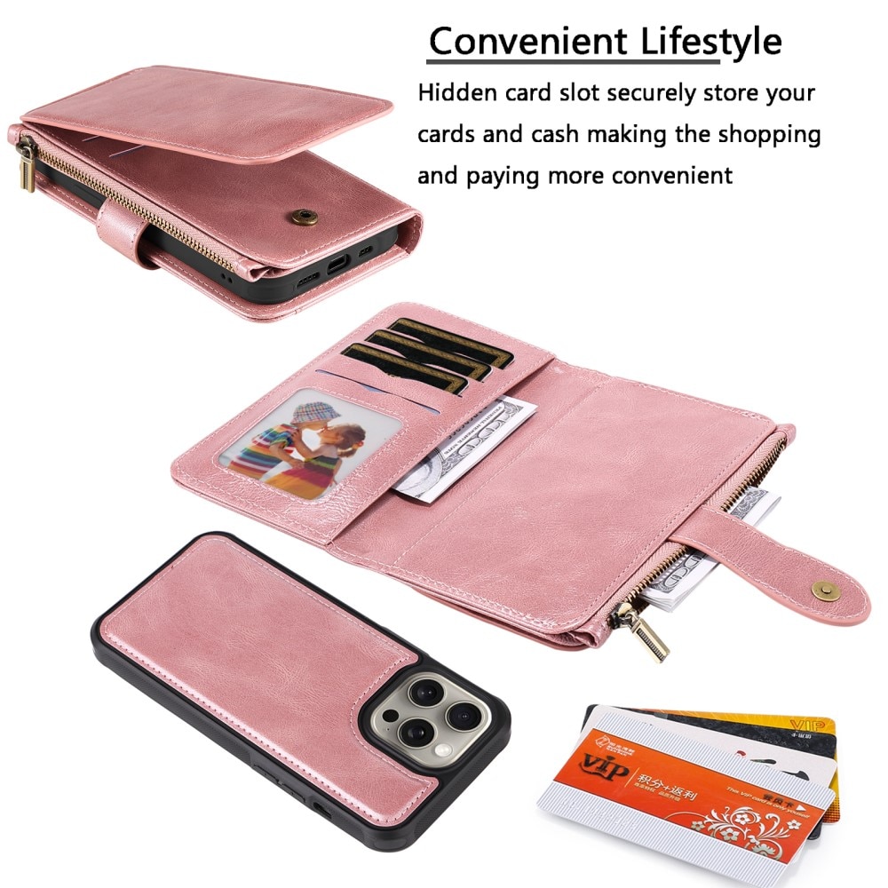 Magnet Leather Multi-Wallet iPhone 15 Pro Max rosa