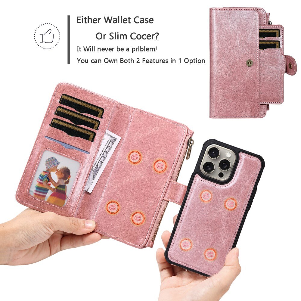 Magnet Leather Multi-Wallet iPhone 15 Pro Max rosa