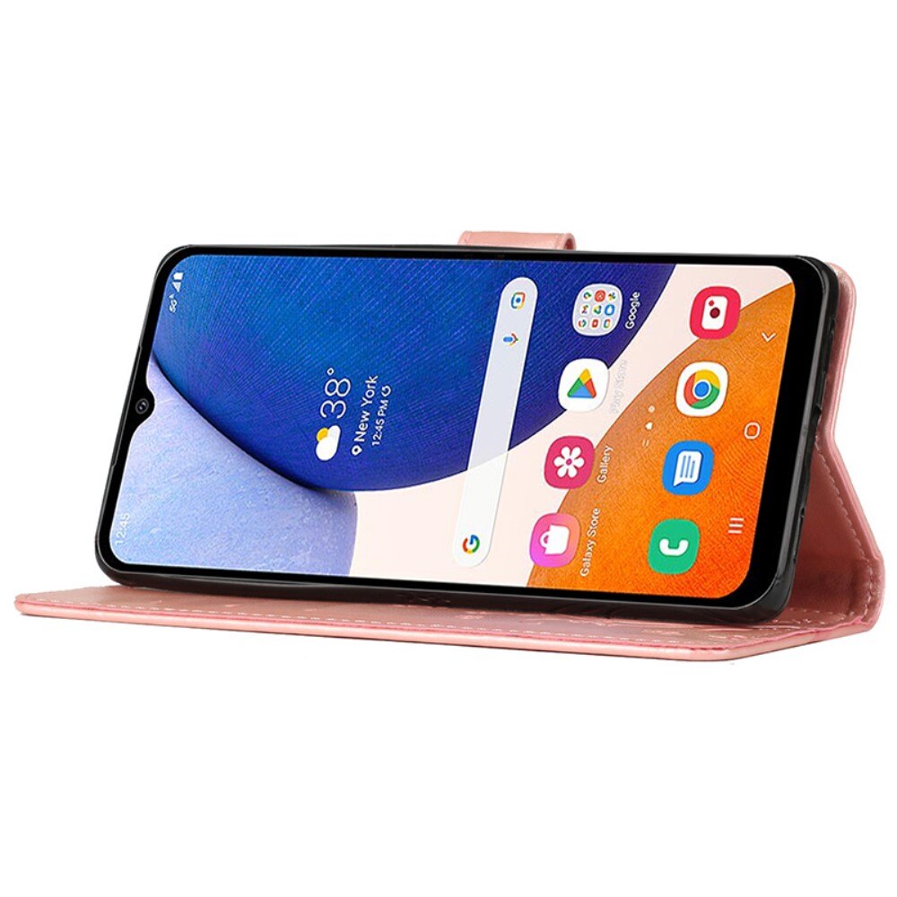 Lærveske Sommerfugler Samsung Galaxy A15 rosa gull