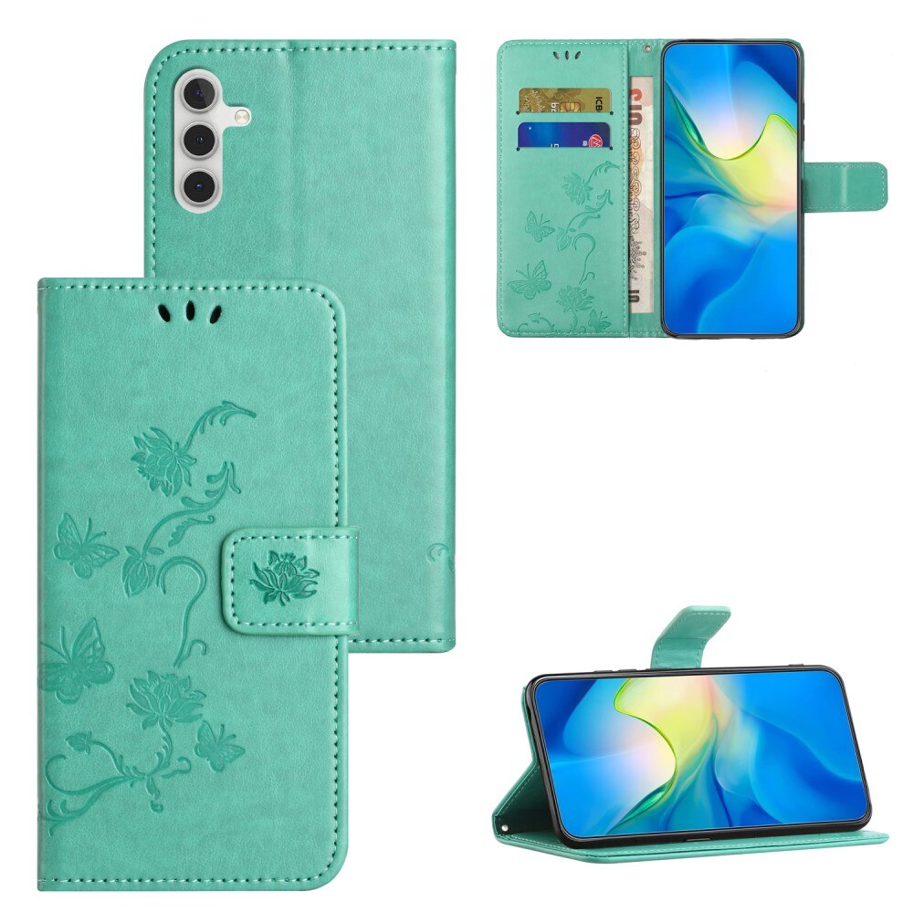 Lærveske Sommerfugler Samsung Galaxy S24 Grønn