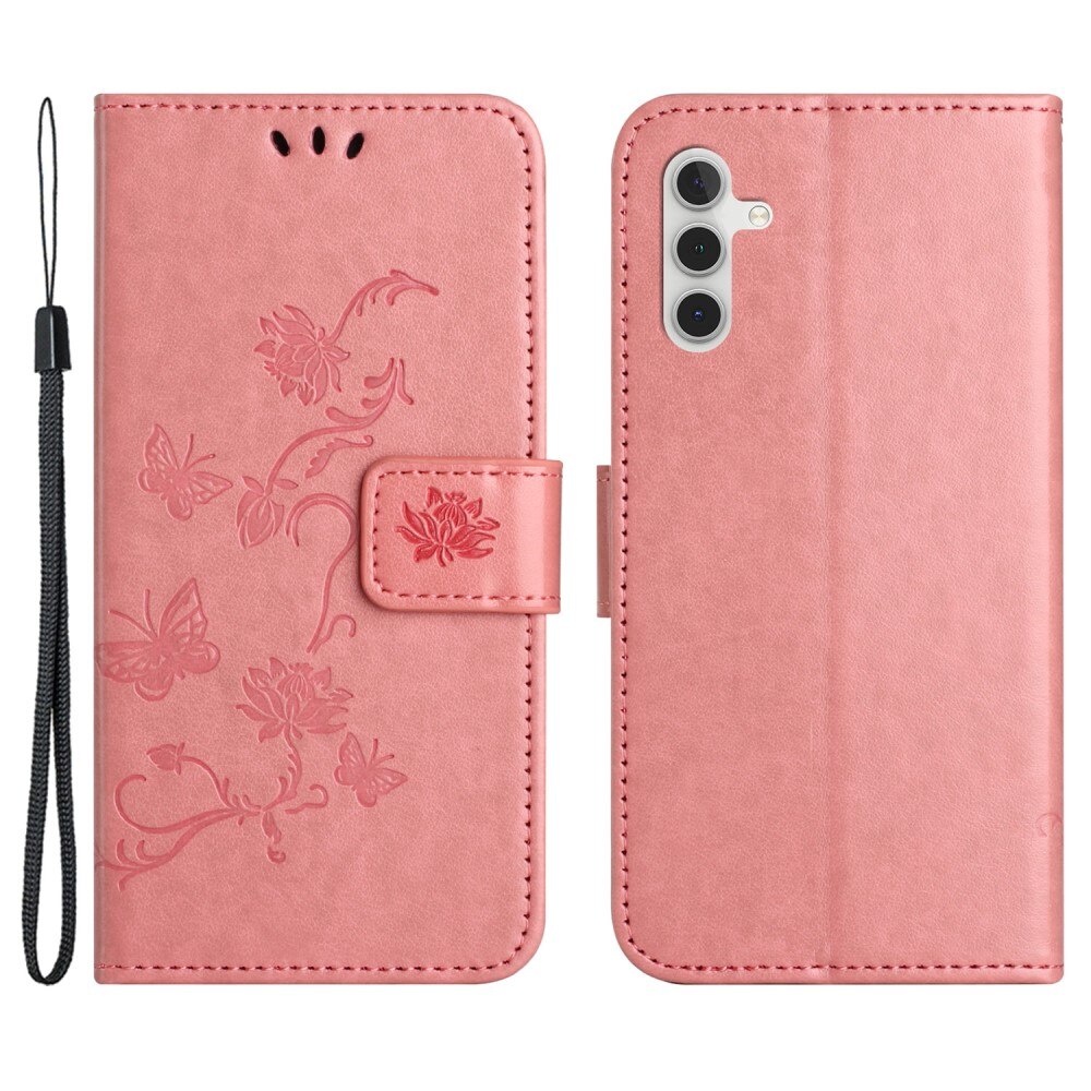 Lærveske Sommerfugler Samsung Galaxy S24 Rosa