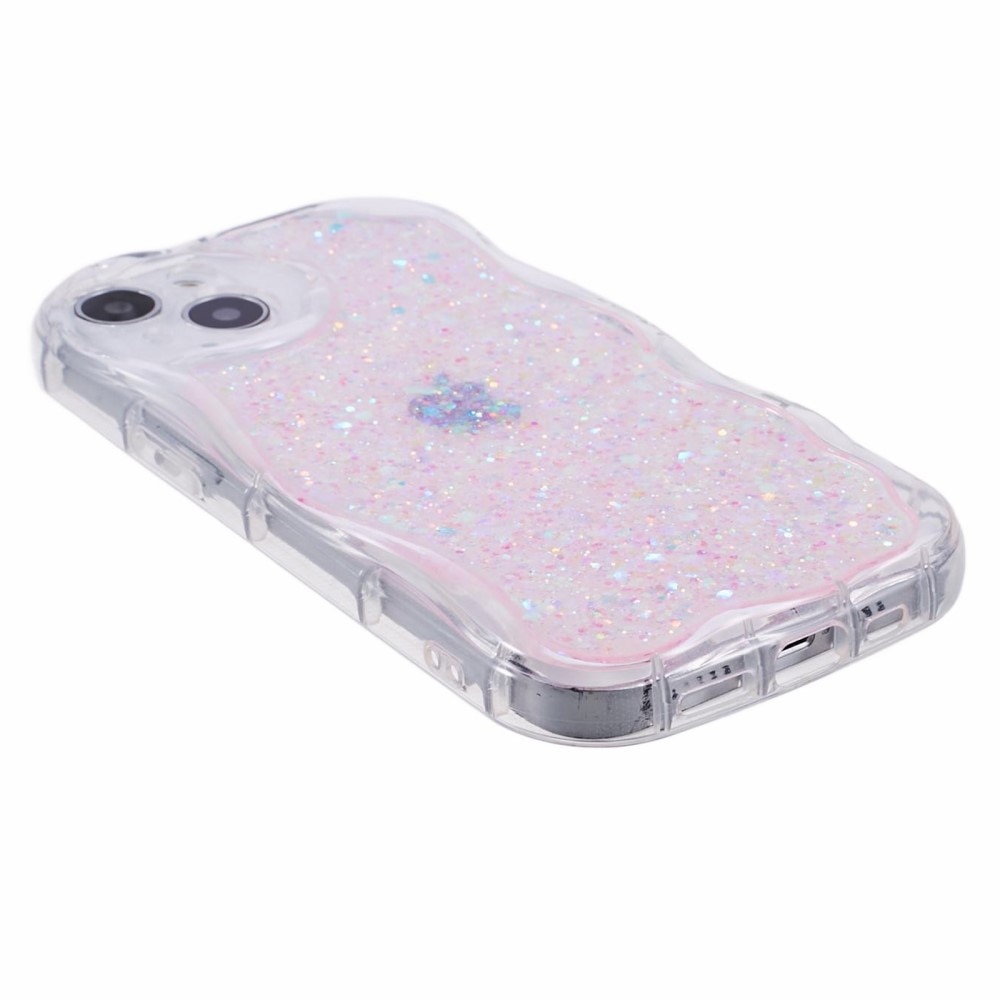 Wavy Glitter Deksel iPhone 15 rosa