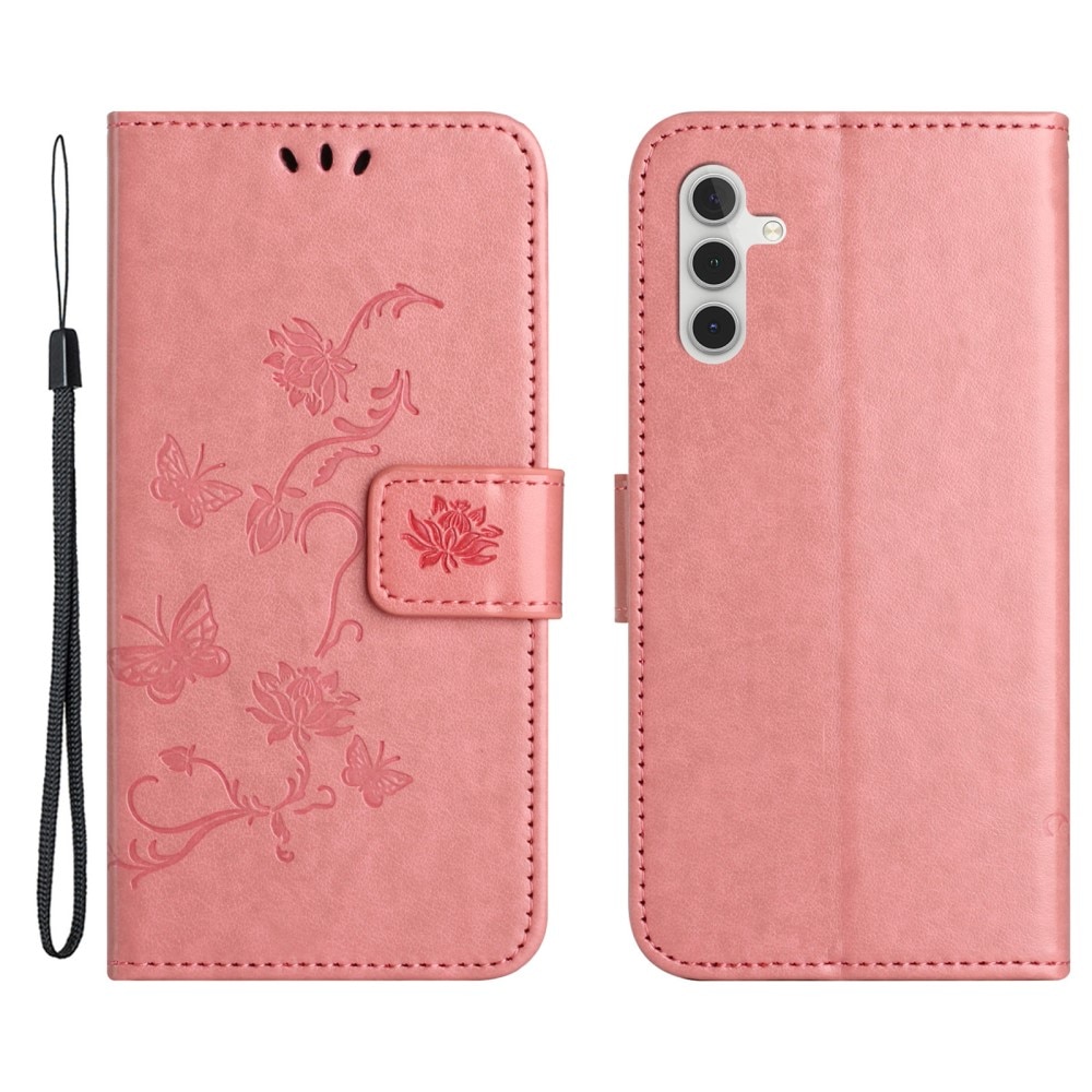 Lærveske Sommerfugler Samsung Galaxy A35 rosa