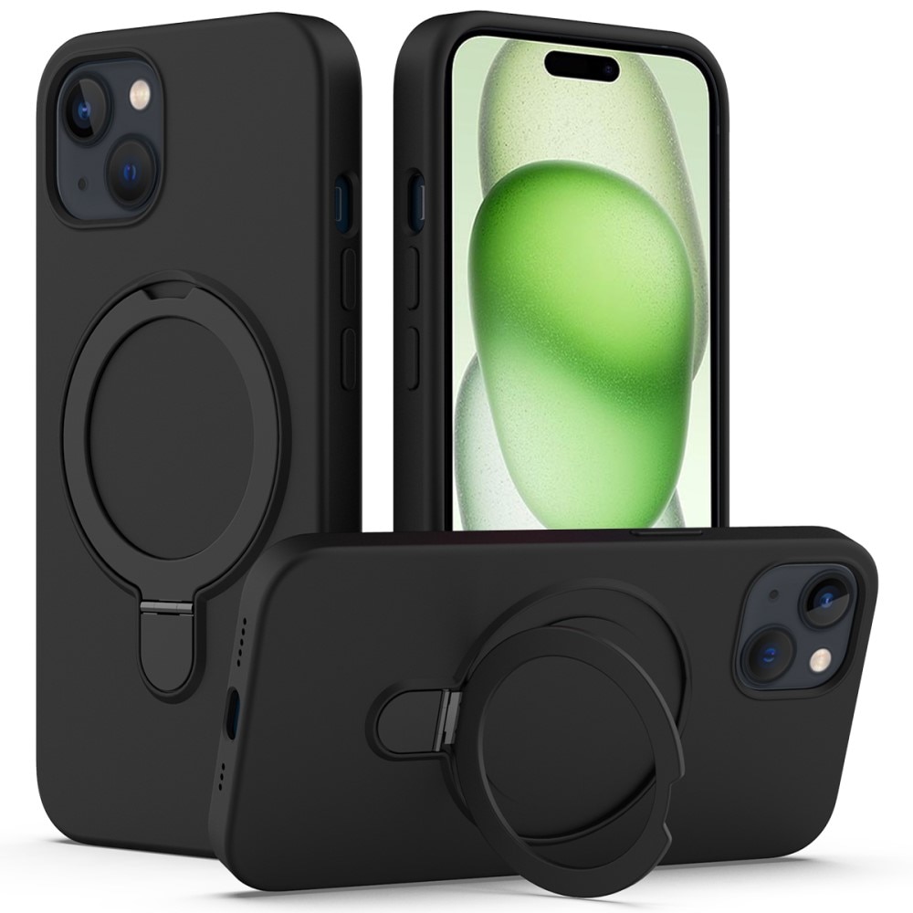 Deksel Silikon Kickstand MagSafe iPhone 15 svart