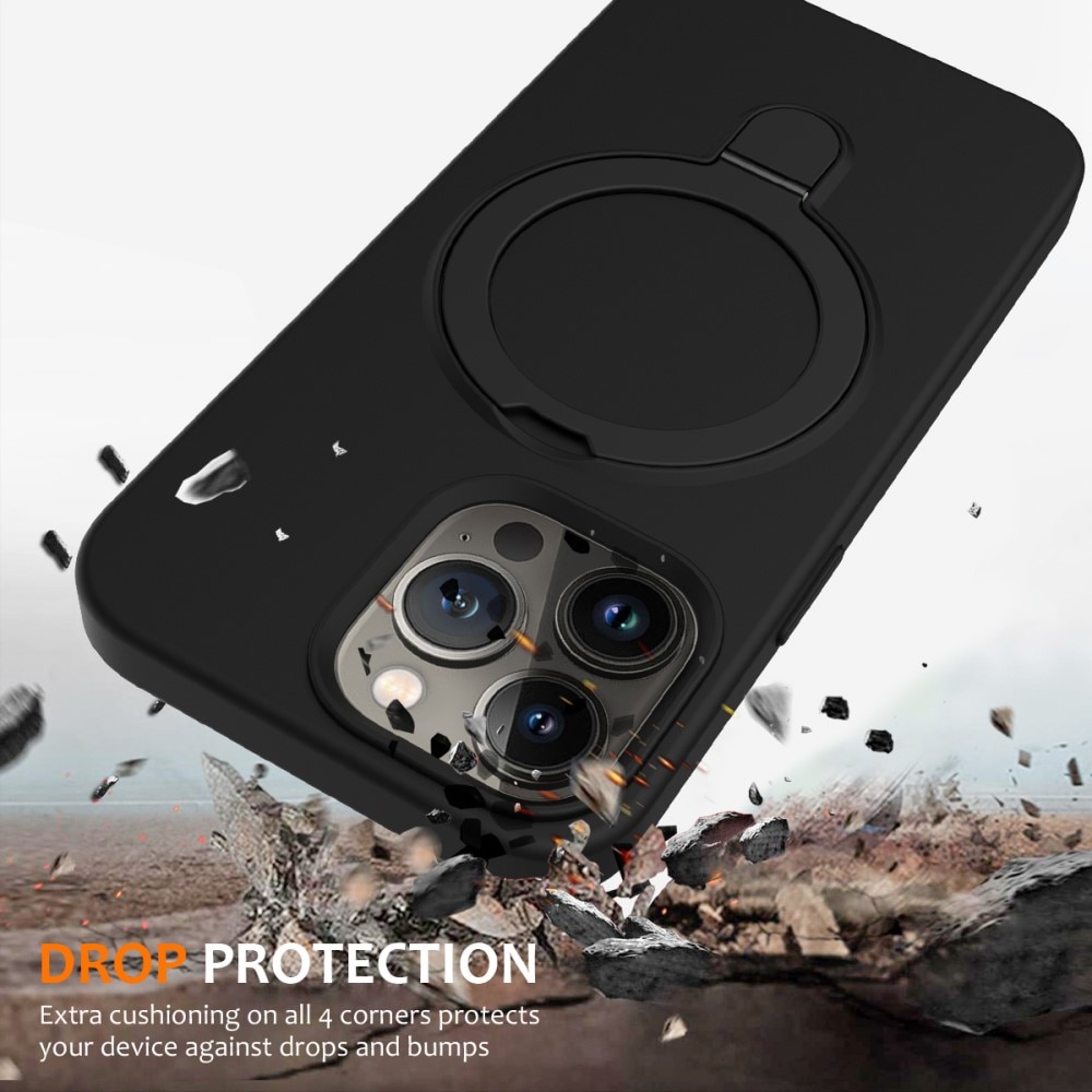 Deksel Silikon Kickstand MagSafe iPhone 15 Pro svart