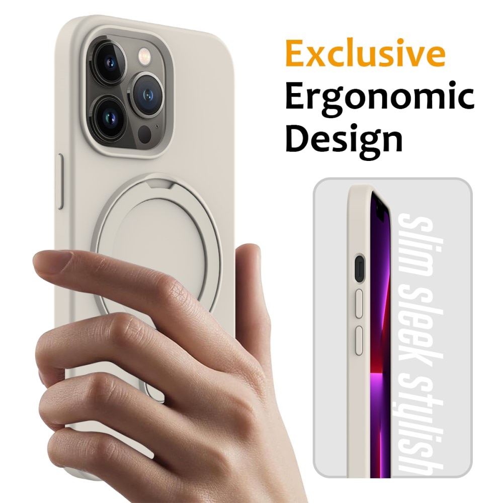 Deksel Silikon Kickstand MagSafe iPhone 15 Pro beige