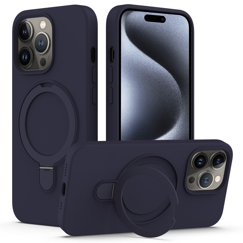 Deksel Silikon Kickstand MagSafe iPhone 15 Pro mørke blå