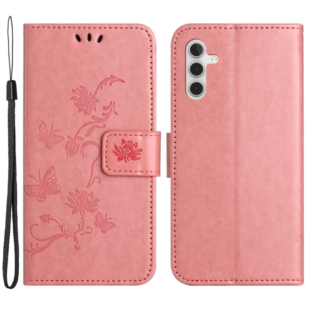 Lærveske Sommerfugler Samsung Galaxy A55 Rosa