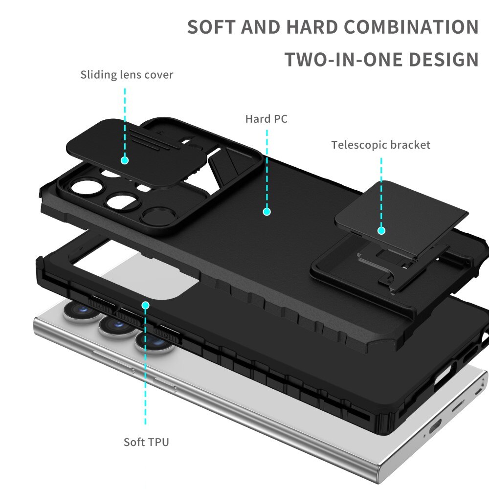 Samsung Galaxy S24 Ultra Kickstand Deksel kamerabeskyttelse svart