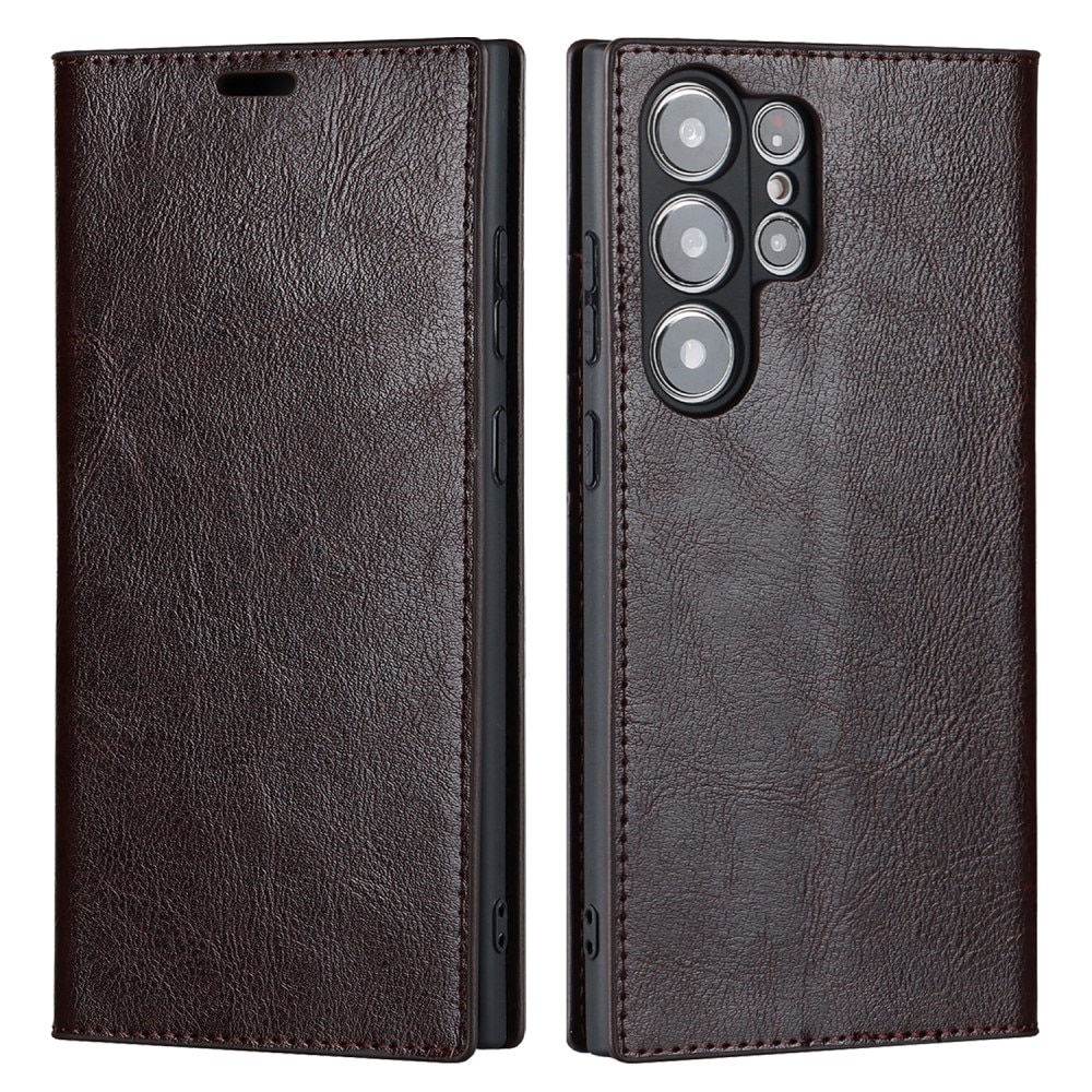 Mobiletui Ekte Lær Samsung Galaxy S23 Ultra mørk brun