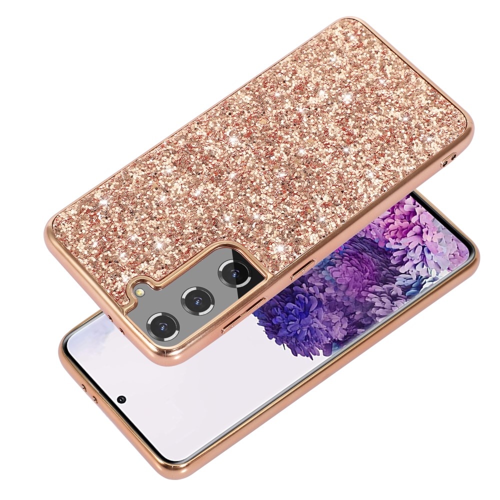 Glitterdeksel Samsung Galaxy S24 rosegull