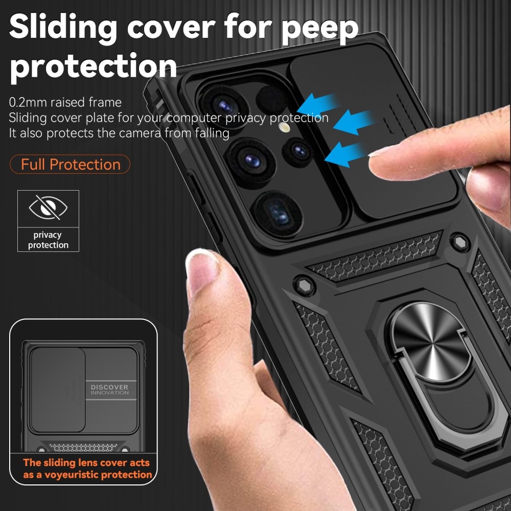 Hybriddeksel Ring + Kamerabeskyttelse Samsung Galaxy S24 Ultra svart