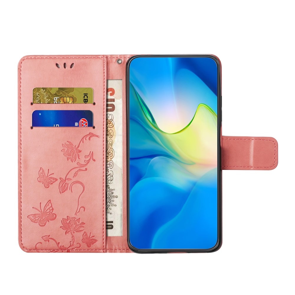 Lærveske Sommerfugler Xiaomi Redmi Note 13 4G rosa