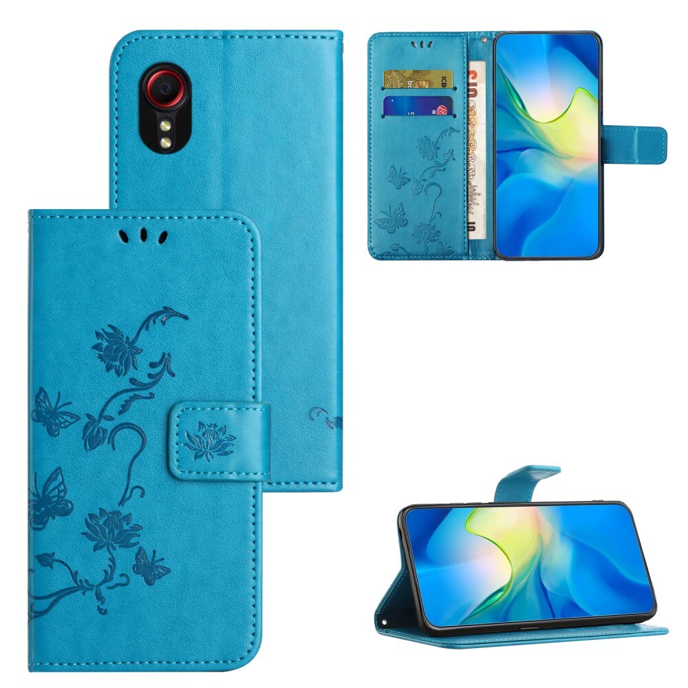 Lærveske Sommerfugler Samsung Galaxy Xcover 7 Blå