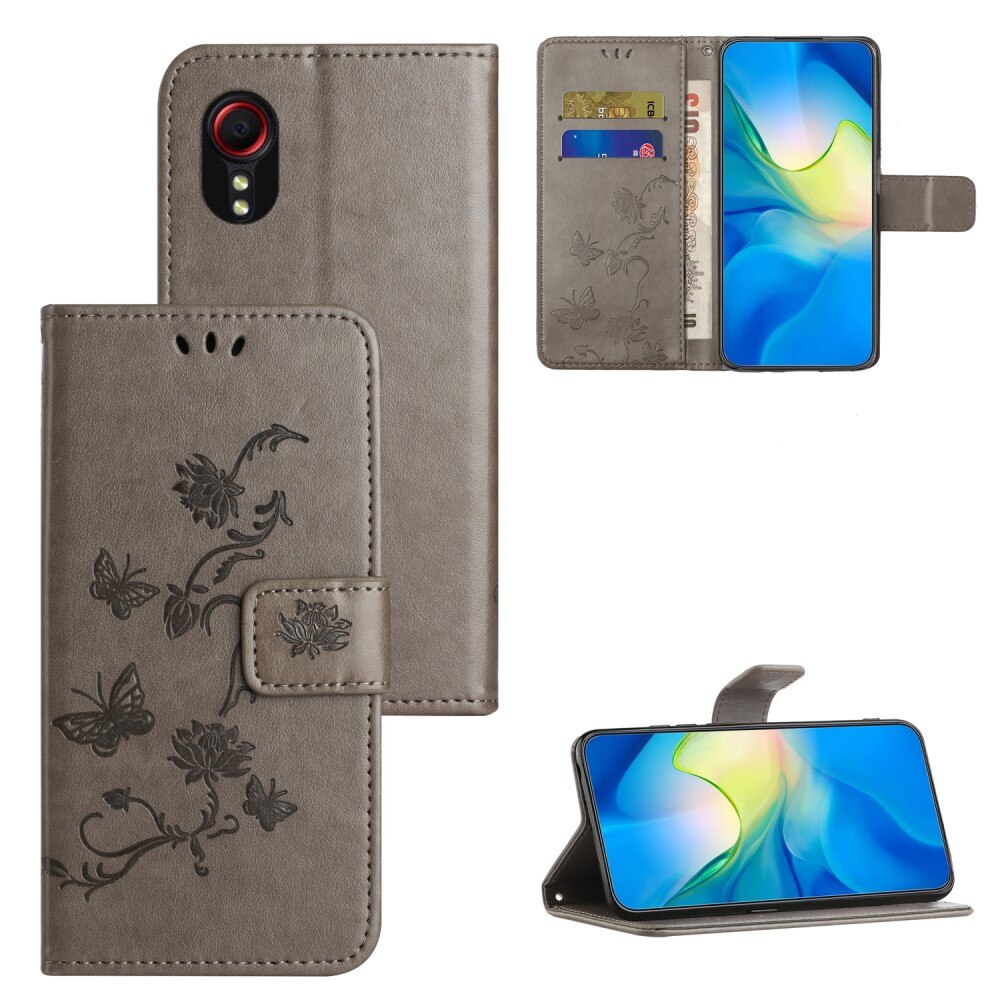 Lærveske Sommerfugler Samsung Galaxy Xcover 7 grå