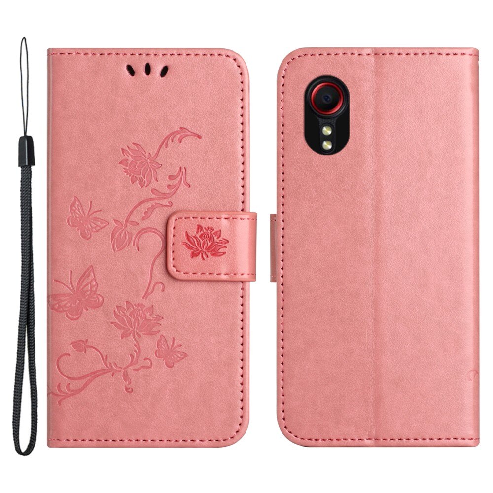 Lærveske Sommerfugler Samsung Galaxy Xcover 7 rosa