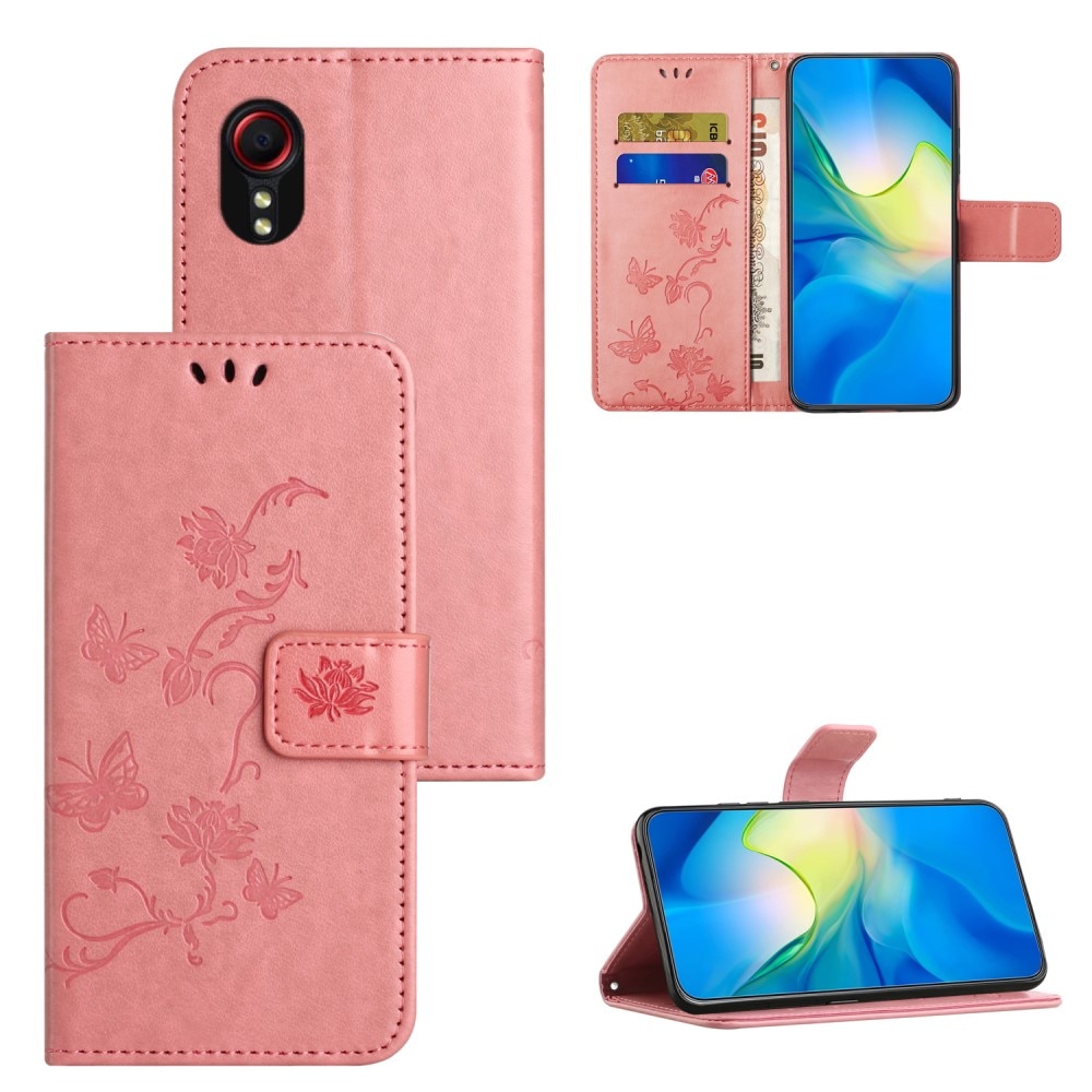 Lærveske Sommerfugler Samsung Galaxy Xcover 7 rosa