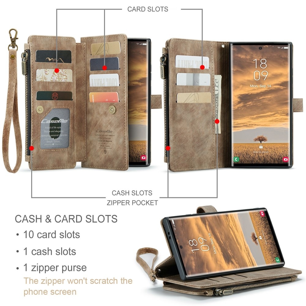 Zipper Wallet Samsung Galaxy S24 Ultra brun