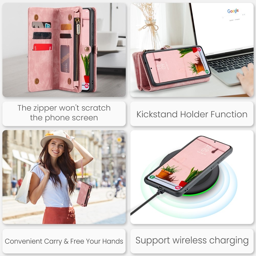 Multi-slot Lommeboksetui Samsung Galaxy S24 Plus rosa