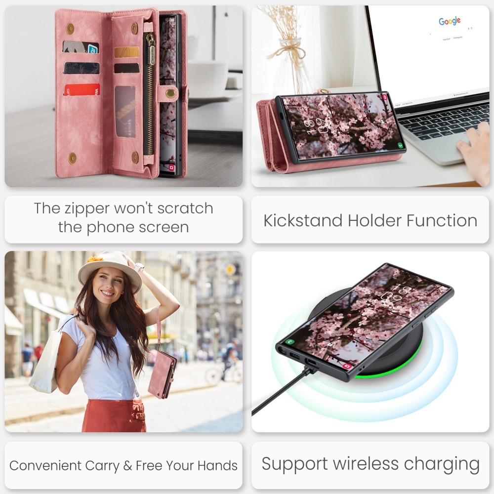 Multi-slot Lommeboksetui Samsung Galaxy S24 Ultra rosa
