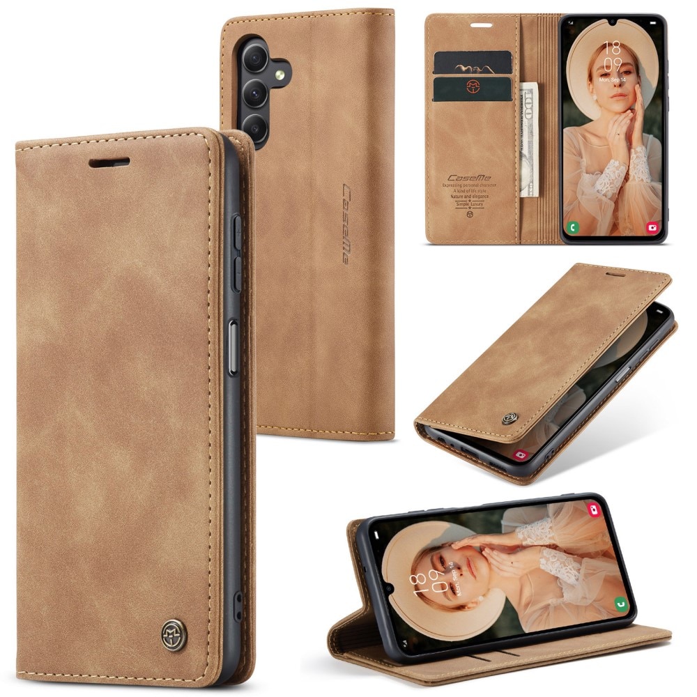 Slim Lommebokveske Samsung Galaxy A15 cognac