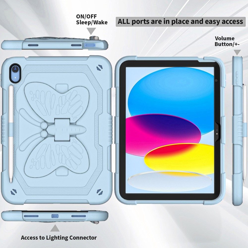 Hybriddeksel sommerfugl iPad 10.9 10th Gen (2022) blå