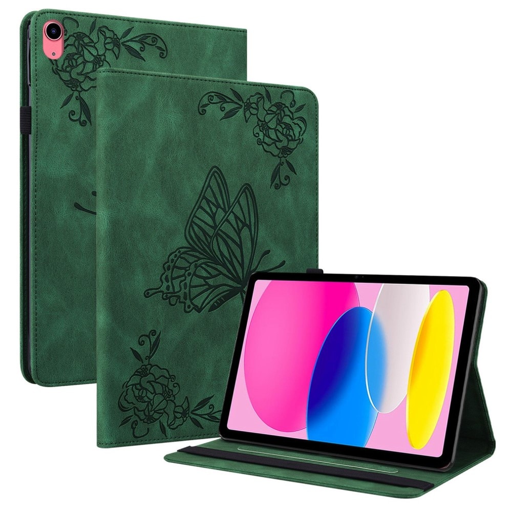 Lærveske Sommerfugler iPad 10.9 2022 (10th gen) grønn
