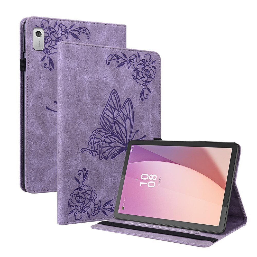 Lærveske Sommerfugler Lenovo Tab M9 Lilla