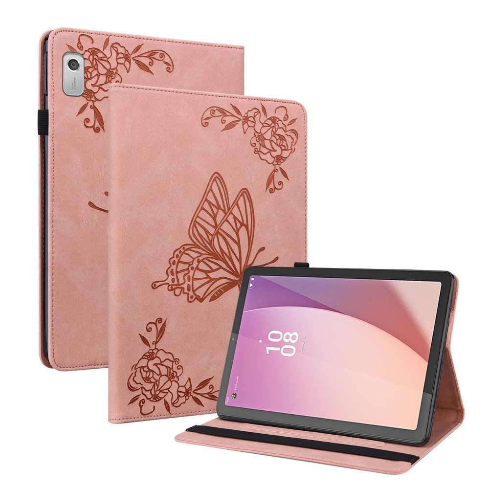 Lærveske Sommerfugler Lenovo Tab M9 rosa