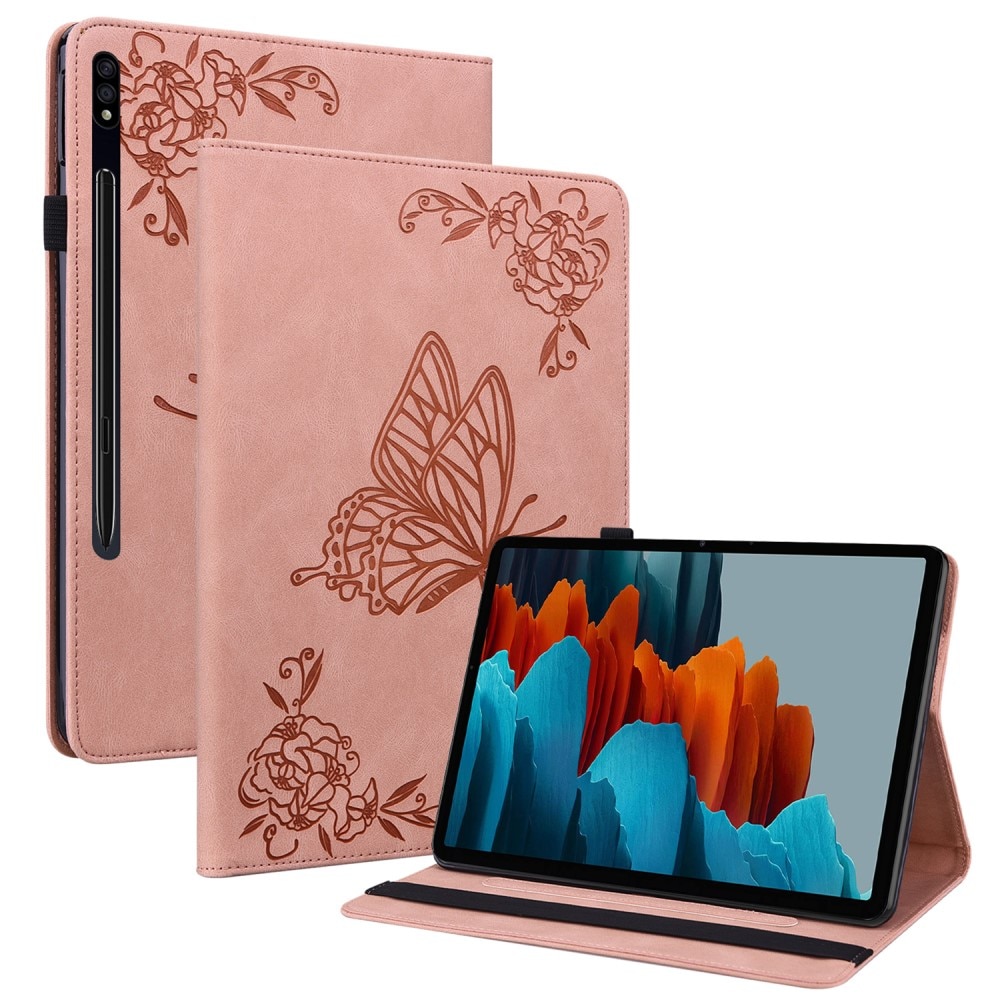 Lærveske Sommerfugler Samsung Galaxy Tab S9 rosa