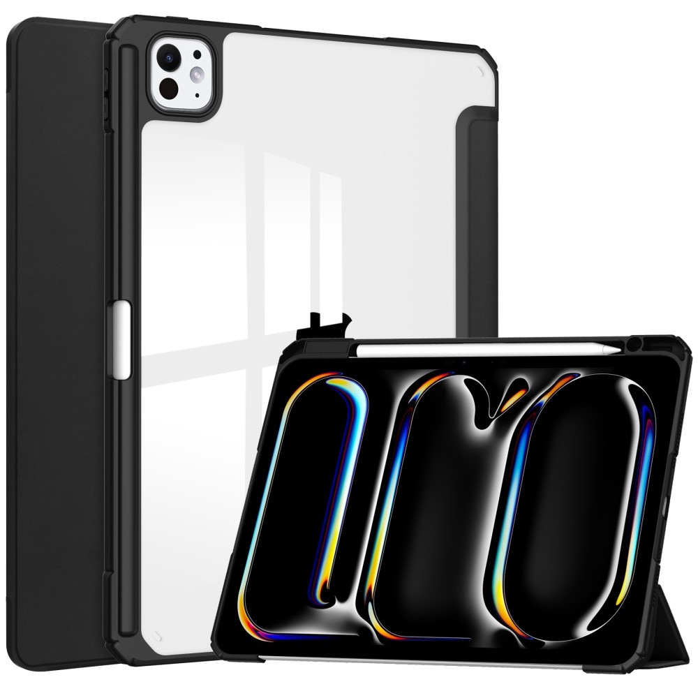Apple iPad Pro 11 5th Gen (2024) Etui Tri-fold Pencil-holder Svart/gjennomsiktig