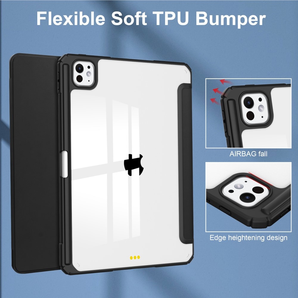Apple iPad Pro 11 5th Gen (2024) Etui Tri-fold Pencil-holder Svart/gjennomsiktig