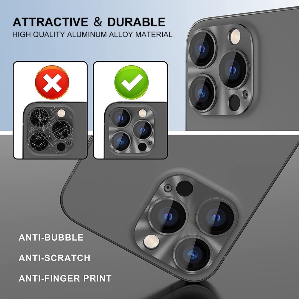 Kamerabeskyttelse Aluminium+Herdet Glass iPhone 14 Pro svart