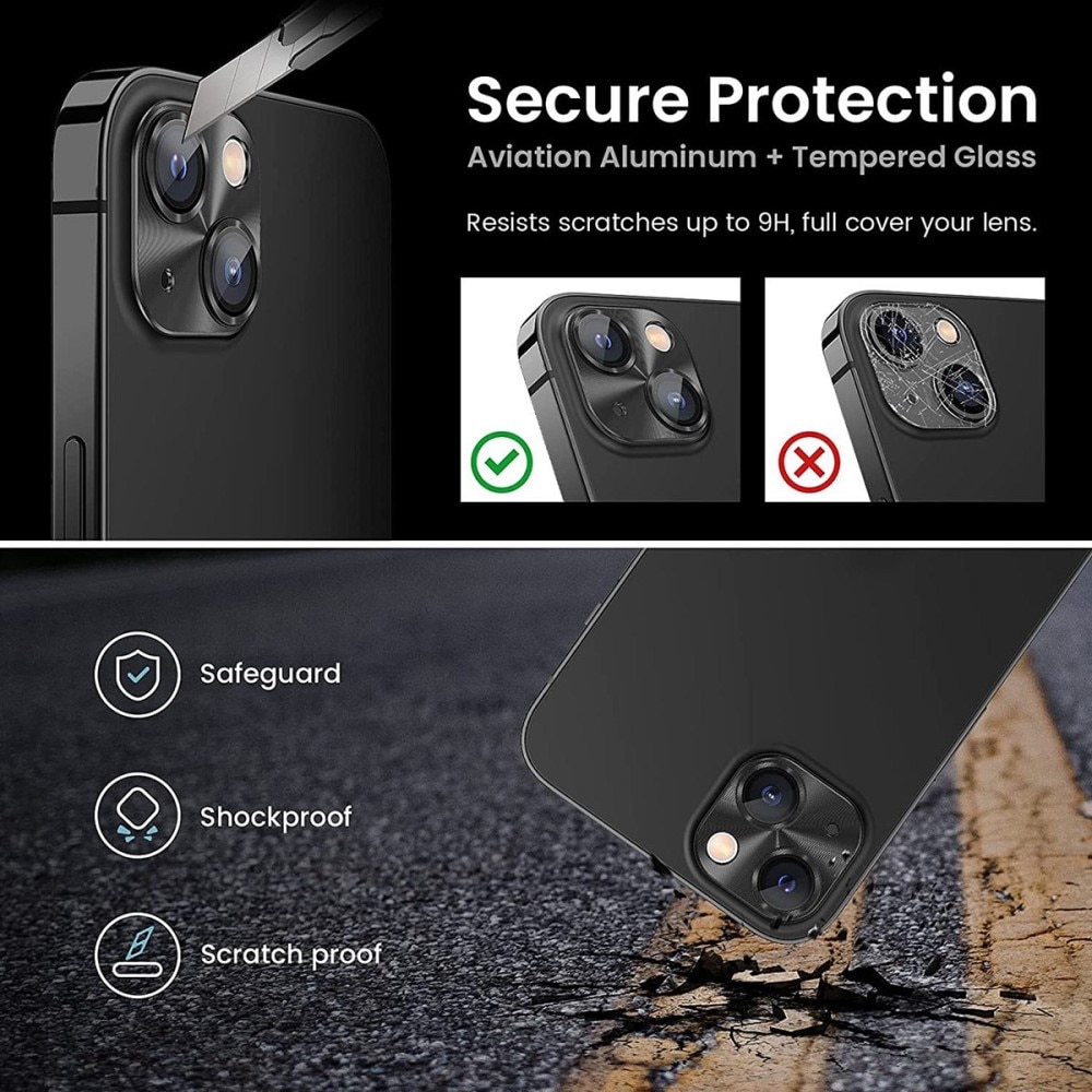 Kamerabeskyttelse Aluminium+Herdet Glass iPhone 14 svart