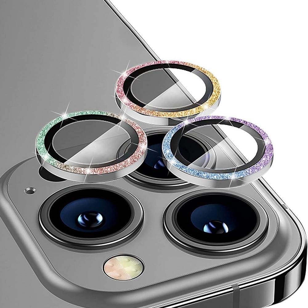 Glitter Linsebeskyttelse Aluminium iPhone 14 Pro/14 Pro Max regnbue