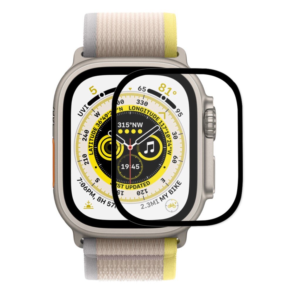 Heldekkende Skjermbeskytter Herdet Glass Apple Watch Ultra 49mm svart