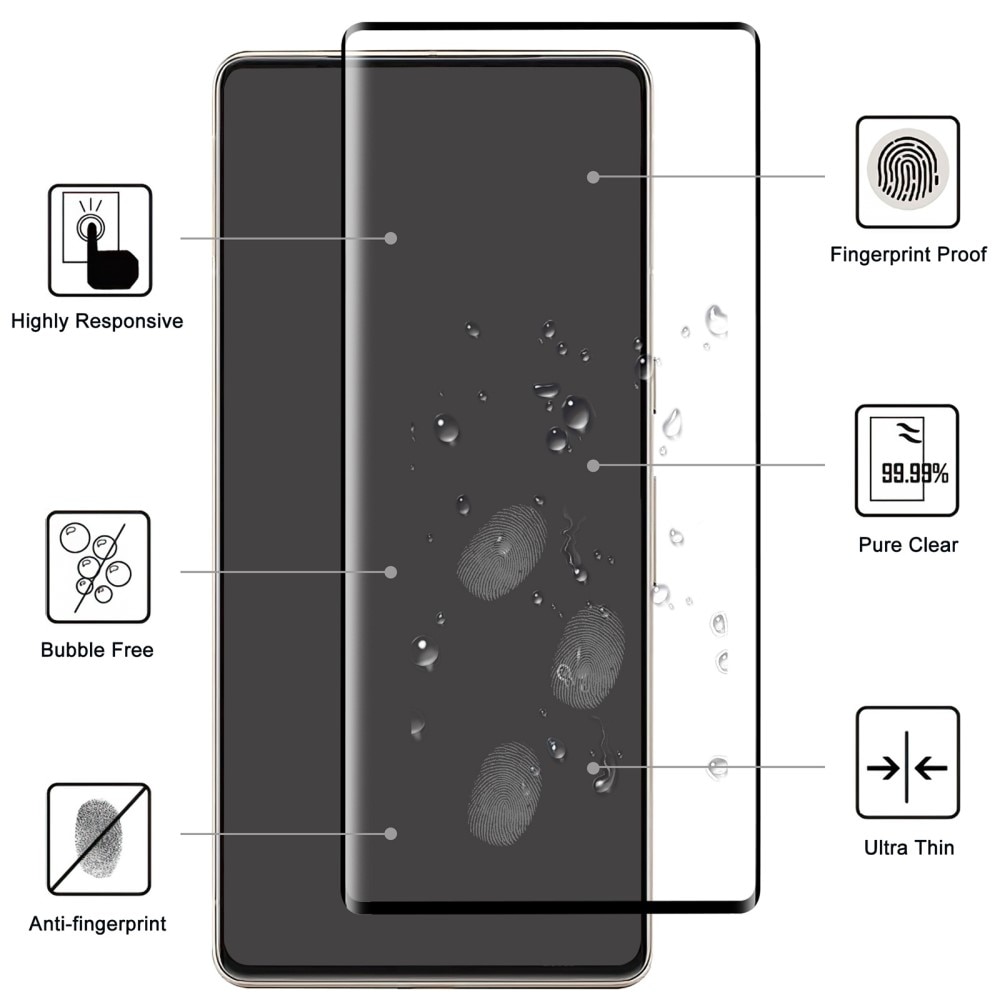 Heldekkende Skjermbeskytter Herdet Glass Google Pixel 7 Pro svart