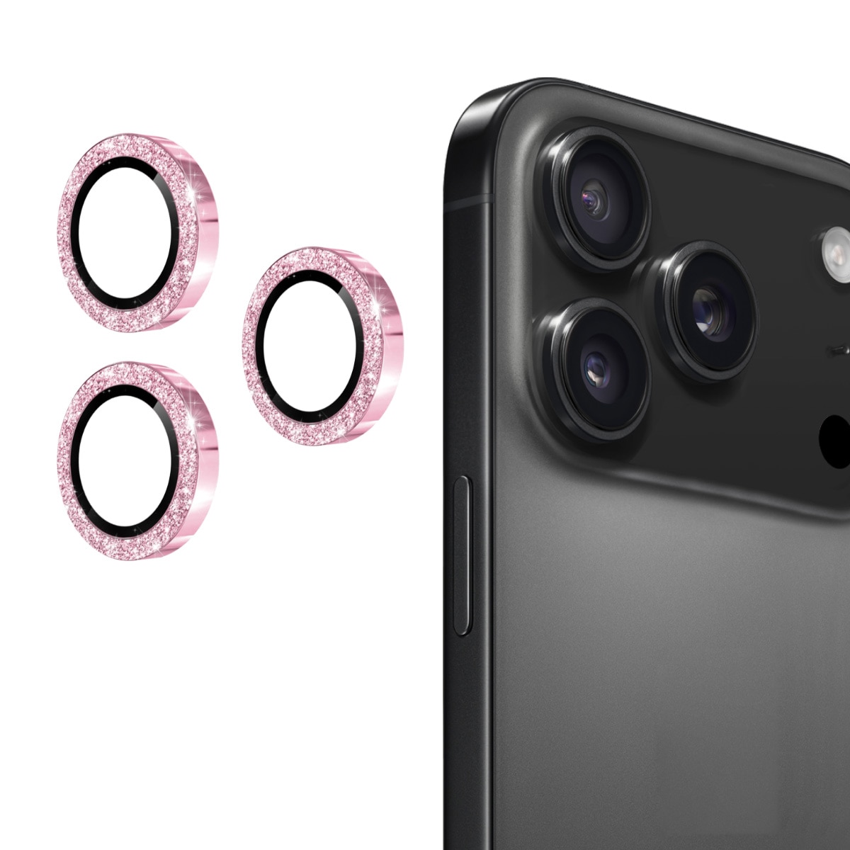 Glitter Linsebeskyttelse Aluminium iPhone 17 Pro Max Rosa