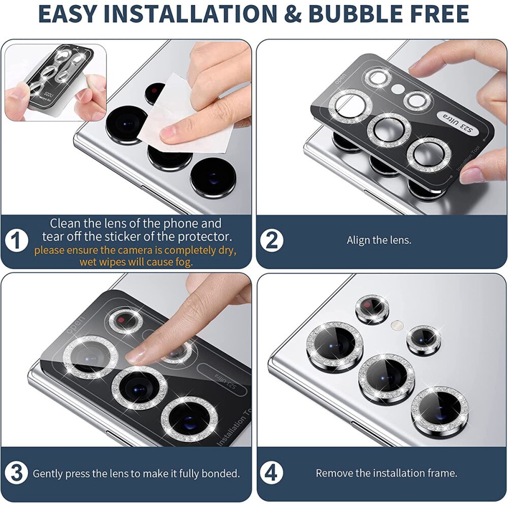 Glitter Linsebeskyttelse Aluminium Samsung Galaxy S23 Ultra gull