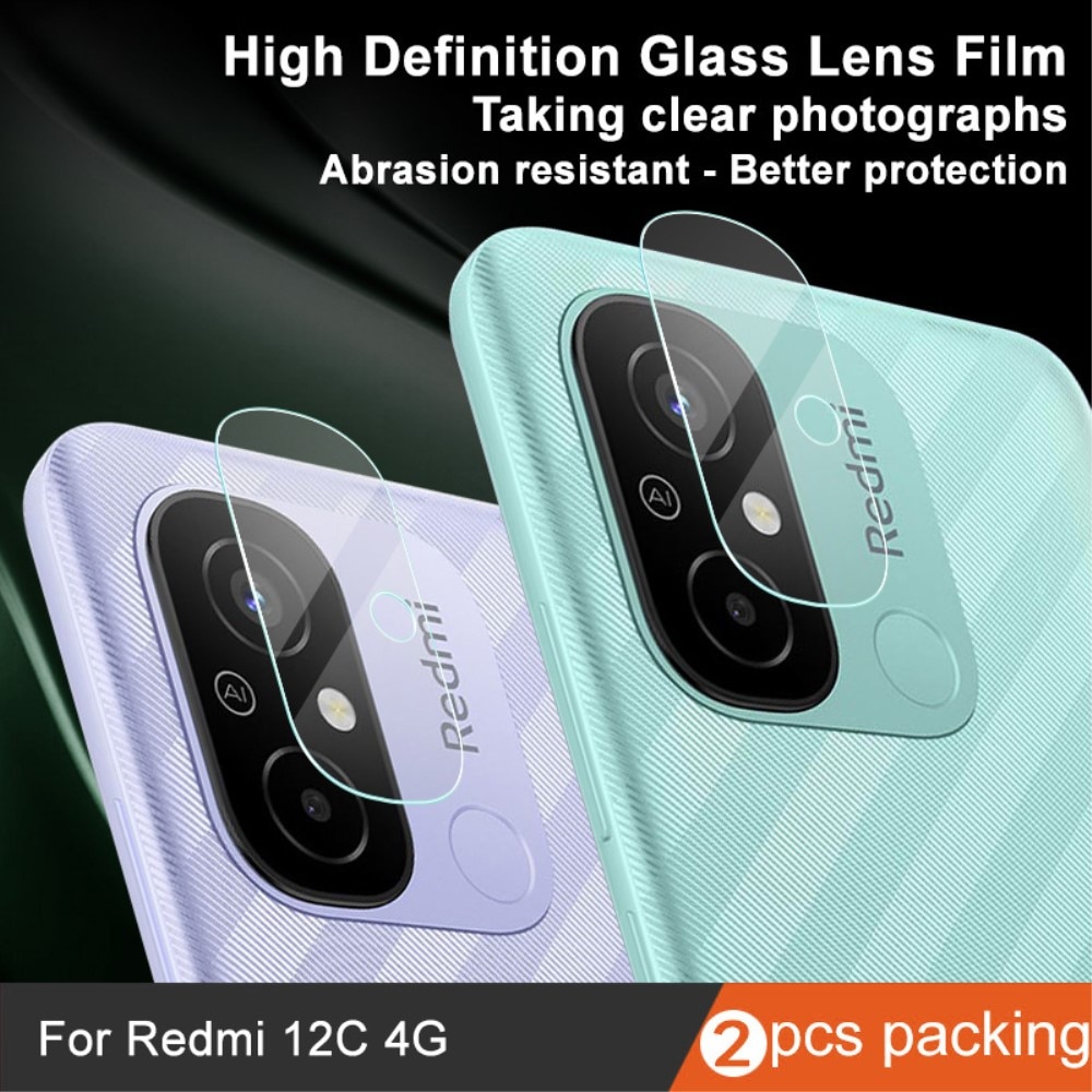 2-pack Herdet Glass Linsebeskyttelse Xiaomi Redmi 12C gjennomsiktig