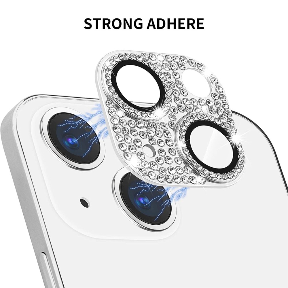 Glitter Kamerabeskyttelse Aluminium+Herdet Glass iPhone 14 sølv