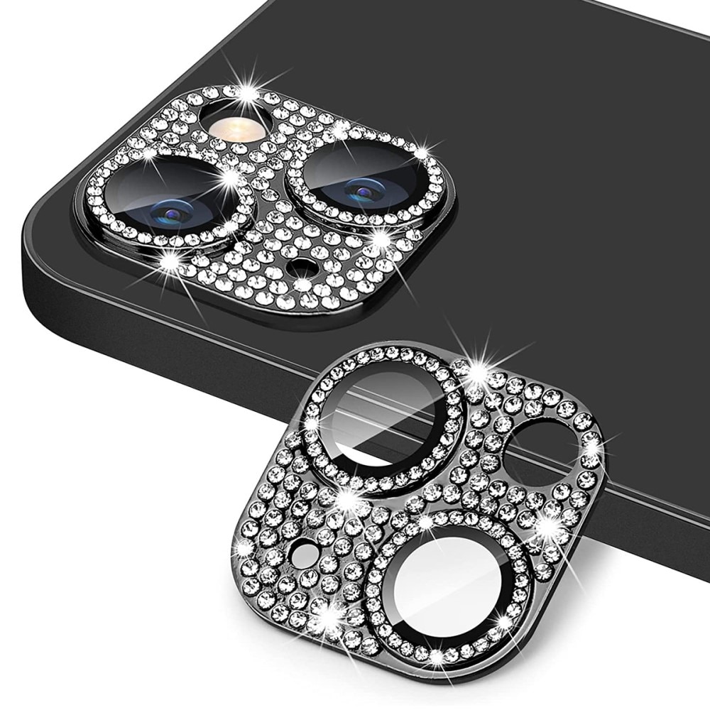 Glitter Kamerabeskyttelse Aluminium+Herdet Glass iPhone 14 Plus svart