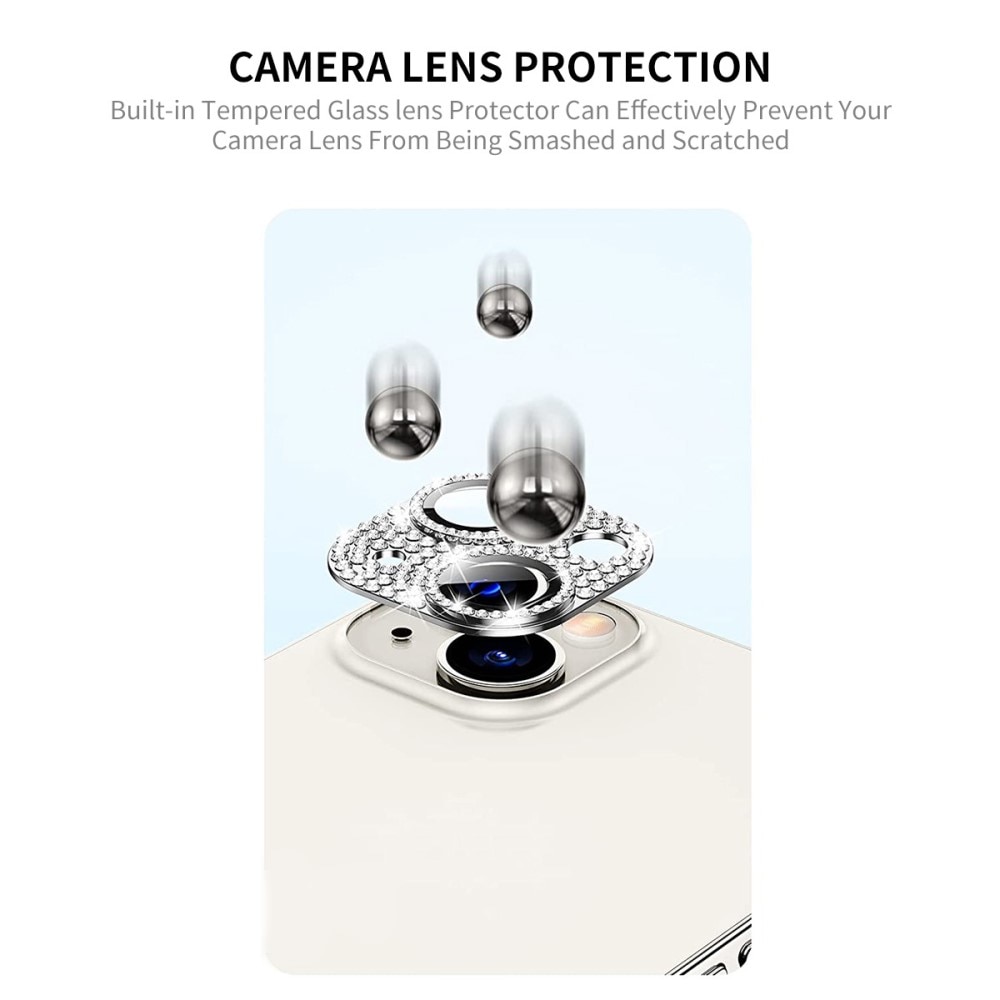 Glitter Kamerabeskyttelse Aluminium+Herdet Glass iPhone 14 Plus svart