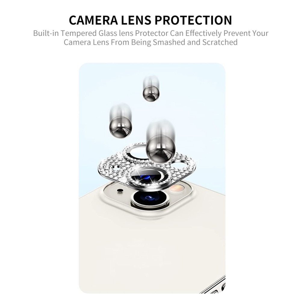Glitter Kamerabeskyttelse Aluminium+Herdet Glass iPhone 13 sølv