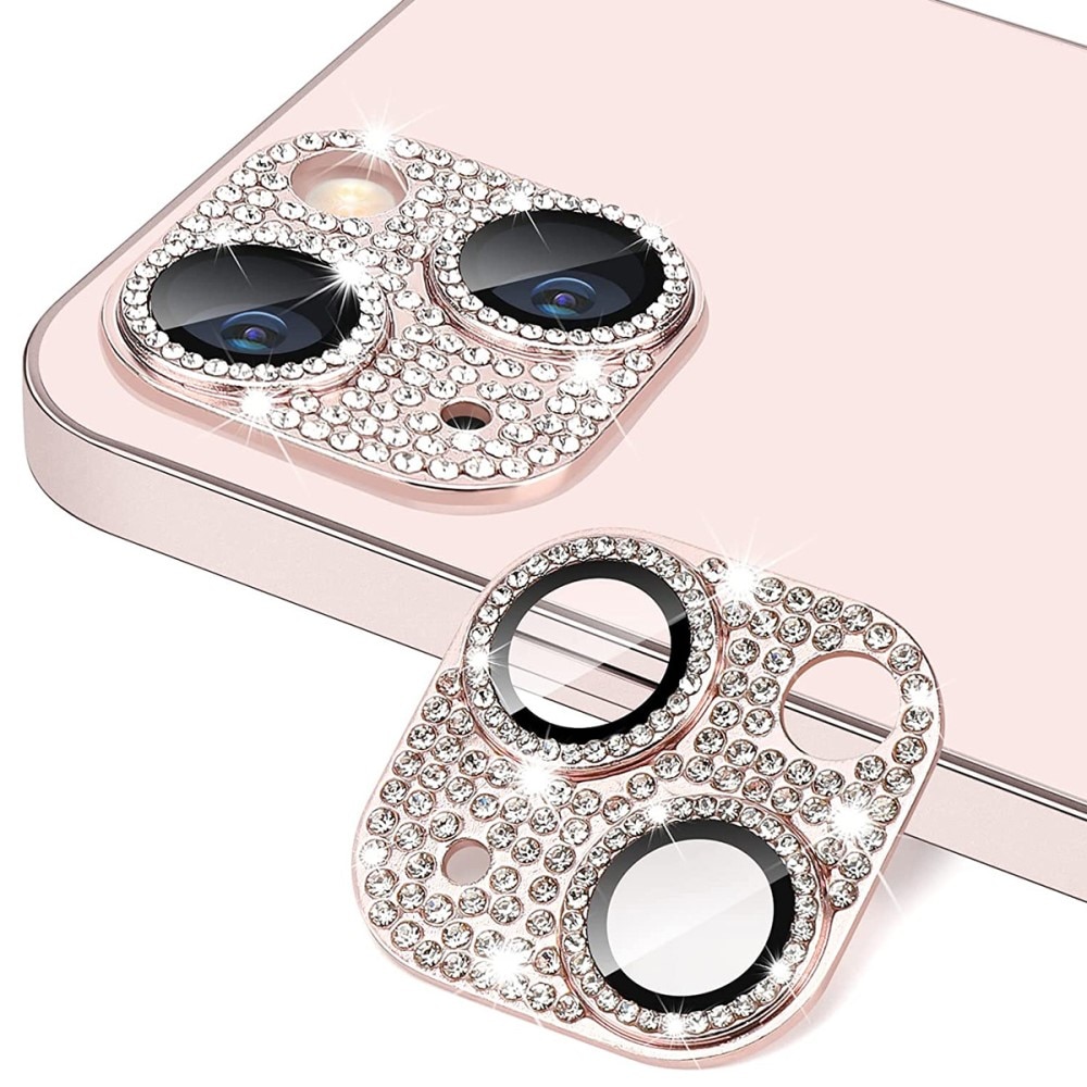 Glitter Kamerabeskyttelse Aluminium+Herdet Glass iPhone 13 rosa